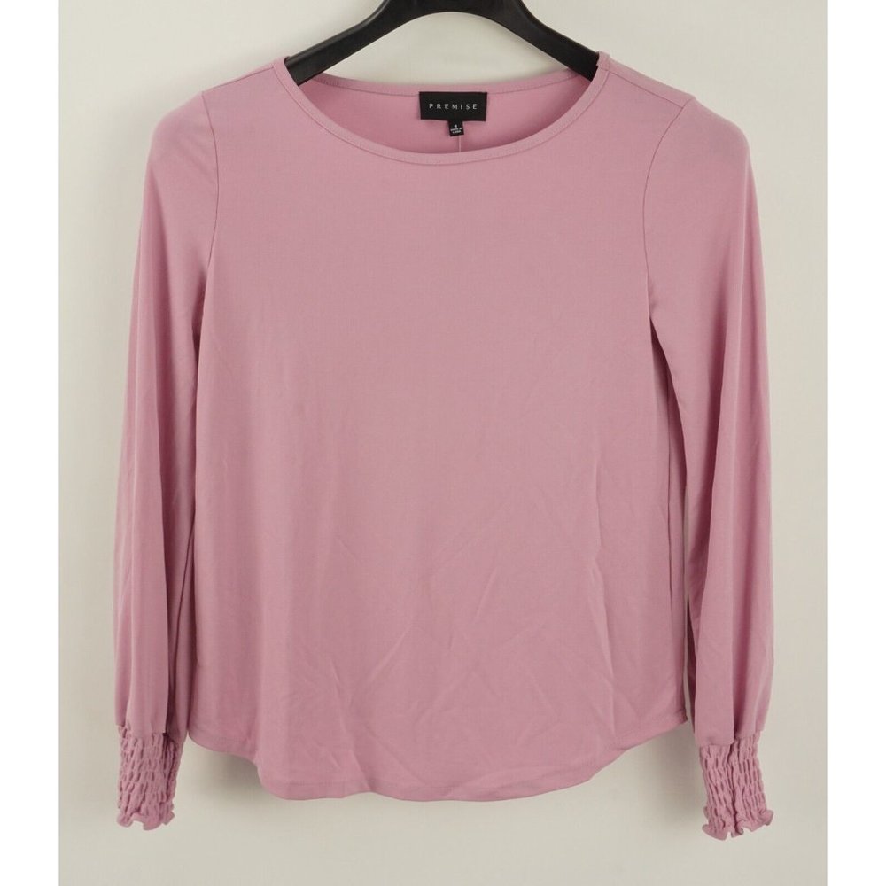 New PREMISE Women's Size S Long Smock Sleeve Round‎ Neck Pink Jersey Top